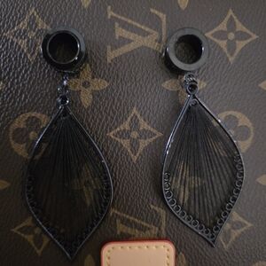 Elegant Black Drop Earrings 1/2 Inch Gauges 12mm Tunnels